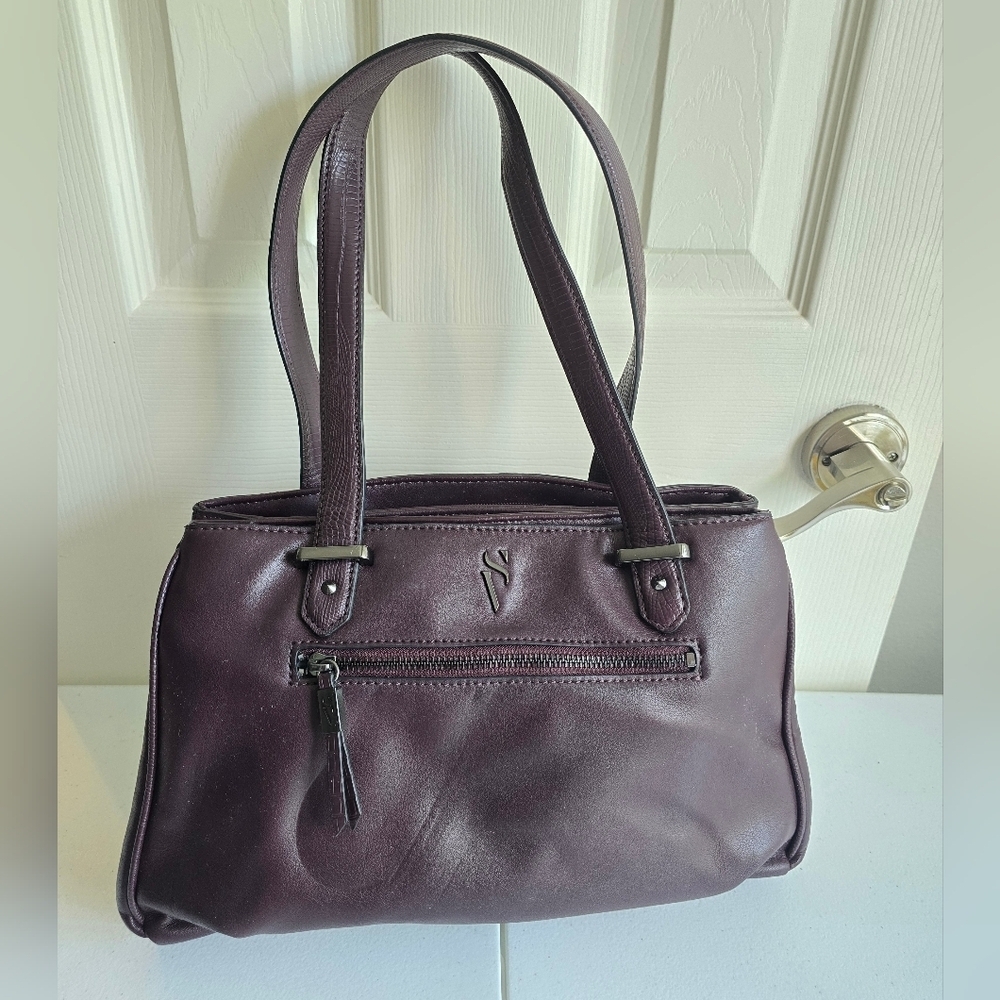 Simply Vera Wang Bevan Double Entry Leather Purse Handbag Satchel Dark Burgundy.